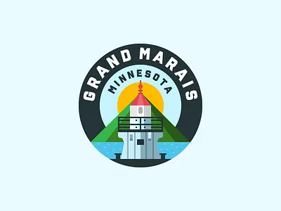 Grand Marais badge design graphic illustration landscape lighthouse logo mark minnesota monument sea town