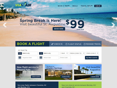 ViaAir New Homepage 2015 airline booking flight homepage viaair website