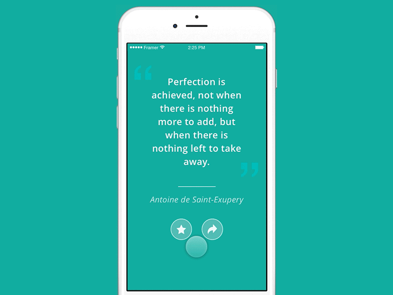 Social Share & Favorite Prototype with Framer animation framer framerjs gif iphone prototype quotes sketch