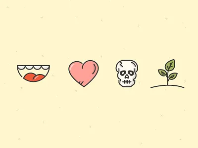 Icons faith heart icons illustration leaf line art logos monoweight mouth plant skull smile