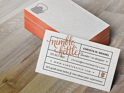 Business Card for Nimble Kettle biz card business card cup design kettle logo nimble orange retro tea teapot vintage