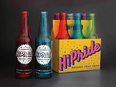 HiPride Bottles and Case hipride identity design lettering packaging design soda