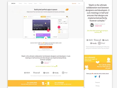 Zeplin 1.0 Landing Page landing mobile responsive site ui web zeplin