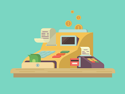 Cash Register cash checkout flat icon illustration kit8 machine money register retail shopping vector