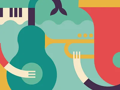 Music is colorful branded dance festival fun guitar illustration music piano play