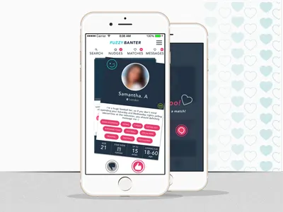 Dating App Fuzzy Banter android app app store creative dating design iphone love phone samsung swipe ux