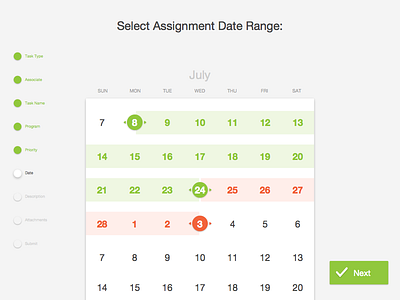 Calendar - Assignment Creation calendar date range drag ios ipad progress indicator