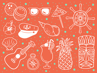 Tiki Party illustration line illustration luau pattern summer surf tiki tiki party vintage summer vintage surf