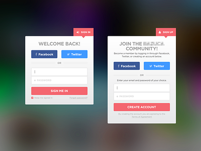 Sign In, Sign Up design dropdown facebook icon illustrator music player photoshop sign up signin twitter ui