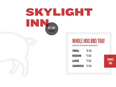 Skylight Inn Menu bbq branding menu restaurant