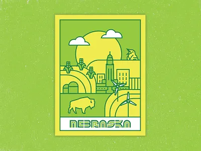 Nebraska Poster bird buffalo corn design illustration illustrator poster print thicklines vector