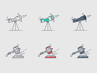 Progression galaxy hammer icon illustration space telescope universe vector