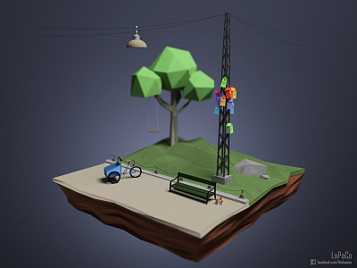 Birdboxes at Dronning Louises Bro 3d bench bicycle birdbox blender copenhagen lopoco low poly lowpoly render tree