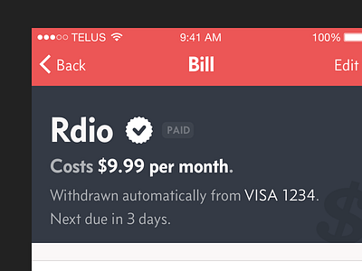 Recurring - Bill Detail ios recurring ui