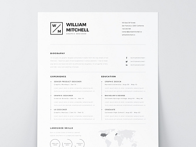 Free Resume Template PSD & AI clean cv free freebie illustrator inspiration minimal photoshop psd resume template text