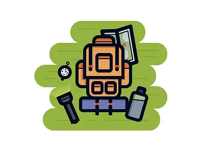 Camping! backpack camping compass flashlight grass map playoff sticker sticker mule tent water