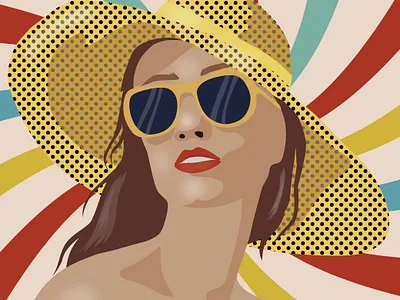 Retro style lady in a hat graphic design hat illustrator pop art retro lady retro portrait summer glasses summer lady summer retro yellow hat