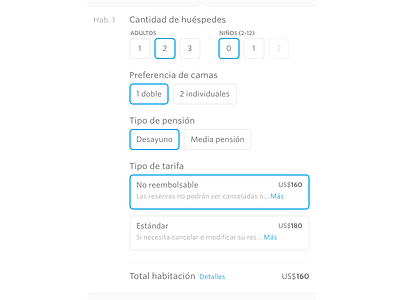 Room preferences form booking buttons form hotel reservation ui