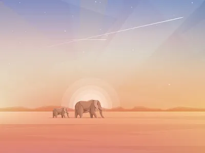 Elephants Journey africa animals contemporary elephants illustration journey landscape minimalism safari survival travel vector