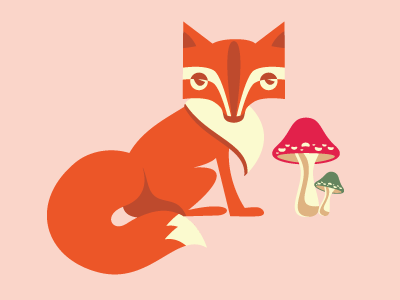 Woodland fox mushrooms vector illustration