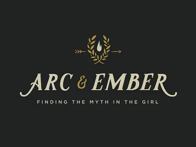 Arc & Ember arrow branding fire flame hand drawn hand lettering identity laurel leaves logo typography wreath