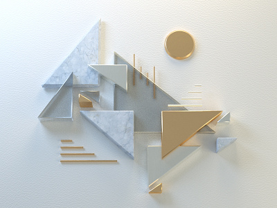 Abstract composition 3d abstract bling gold marble render triangles