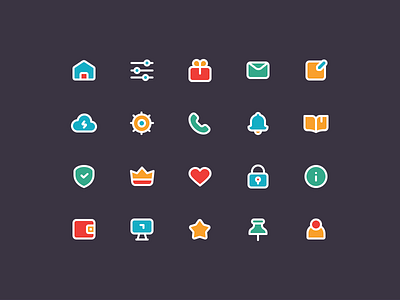 Simple mobile icons app book crown edit gift heart home icons lines pin profile vector