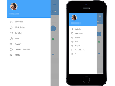 Sales Based App Sidebar Design for both Android and iOS material design sidebar ui ux