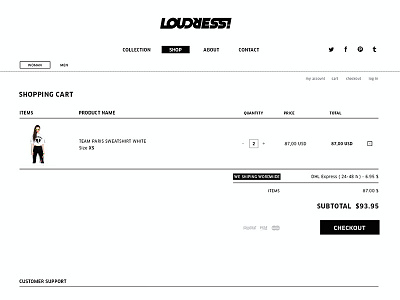 Loudress cart item. branding cart minimal onelife shop simple store ui ux web webdesign white