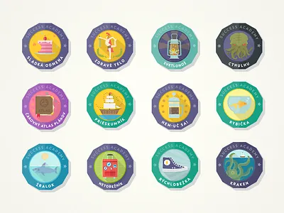 Achievement Badges achievements badges cthulhu flat illustration kraken
