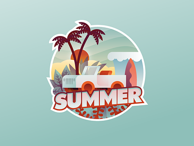 Summer Sticker beach illustration illustrator jeep miguelcm palms playoff stickermule summer