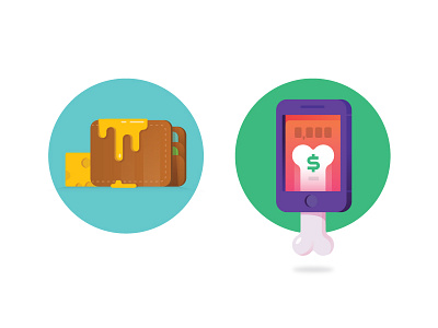 Chedda or bones? bank bone cheese deposit finances icons illustration money phone wallet