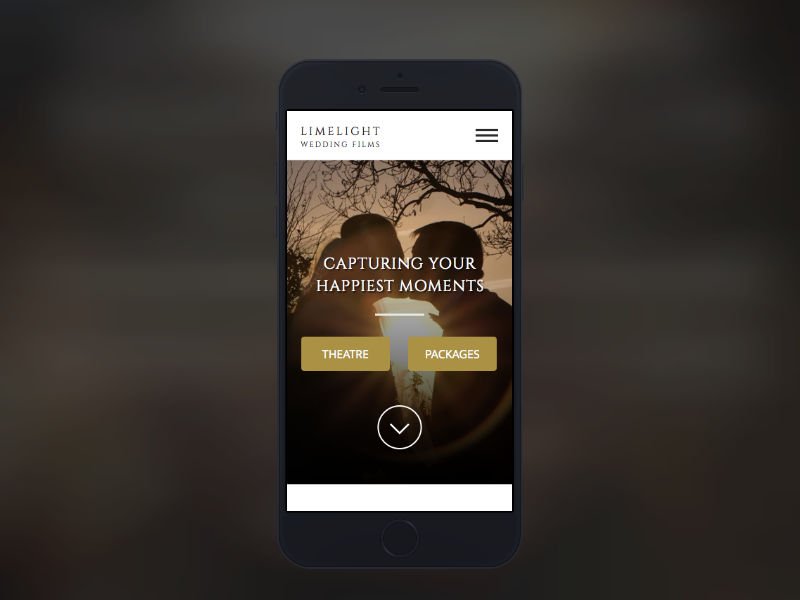 Capturing moments - Limelight Wedding Films background image gold made with invision mobile responsive wedding