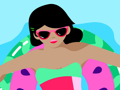 Chillin- crop contest girl illustration ocean pool summer sunglasses swim tube vector