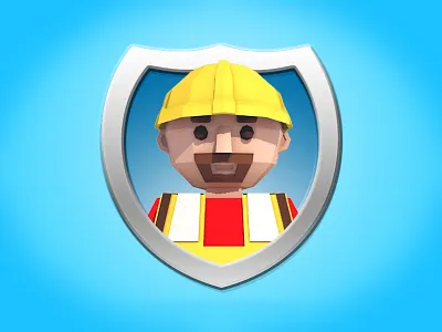 Iconography Shields Worker 3d badge c4d character cinema4d construction worker icon low poly person