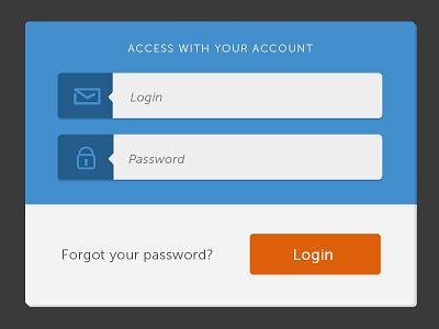 Login box access account blue box design flat gui landing page login ui ux web
