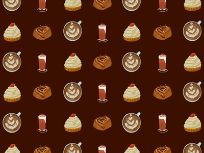 Café Pattern cafe chocolate coffee food illustration pastry pattern sweet tart tea wallpaper