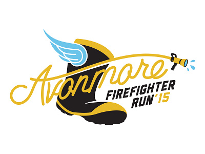Round 2 boot firefighter fireman illustration logo run water wing