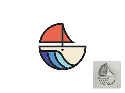 Whale Boat blue boat design graphic graphicdesign illustration mark sea thicklines vector whale