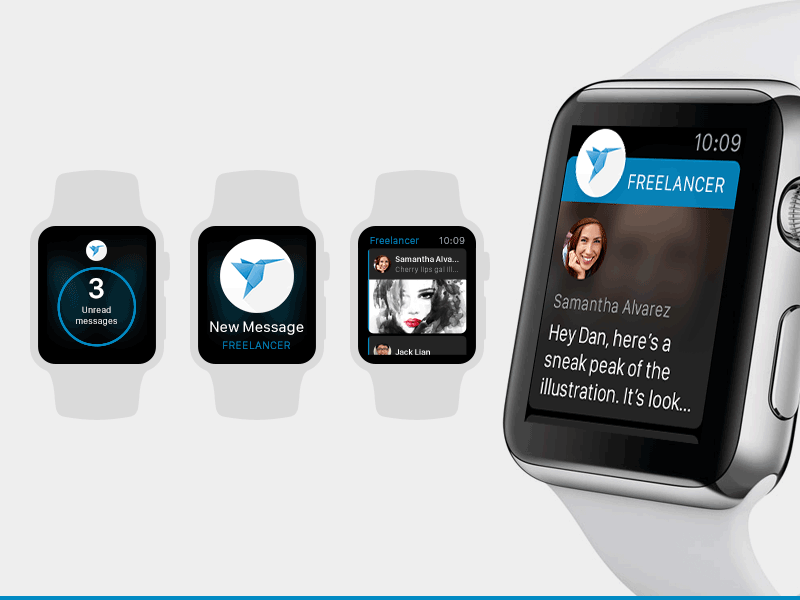 Freelancer Apple Watch App apple watch freelancer.com interaction messaging mobile notification ui ux wearable