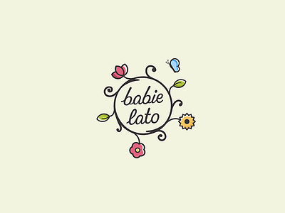Babie Lato - Logo butterfly colorful flowers green handwritten leaf lettering logo summer sunflower