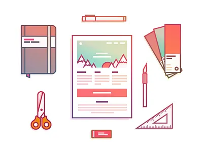 Create Illustration email gradient icon iconography icons illustration notebook pantone pen scalpel scissors vector