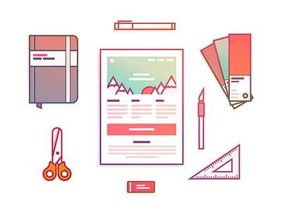 Create Illustration email gradient icon iconography icons illustration notebook pantone pen scalpel scissors vector