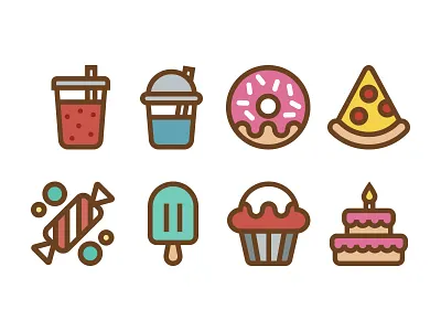 Sugar Bliss cake candy cupcake doughnut icon pizza popsicle red velvet slurpee soda