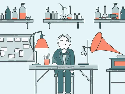 Edison Dribbble 800x600 bottle edison illustration lab lamp phonograph sketch sketchapp vector