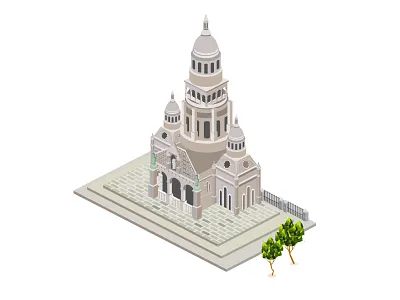 Montmartre 3d building church france hill landmark model paris roman structure tree