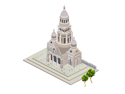 Montmartre 3d building church france hill landmark model paris roman structure tree