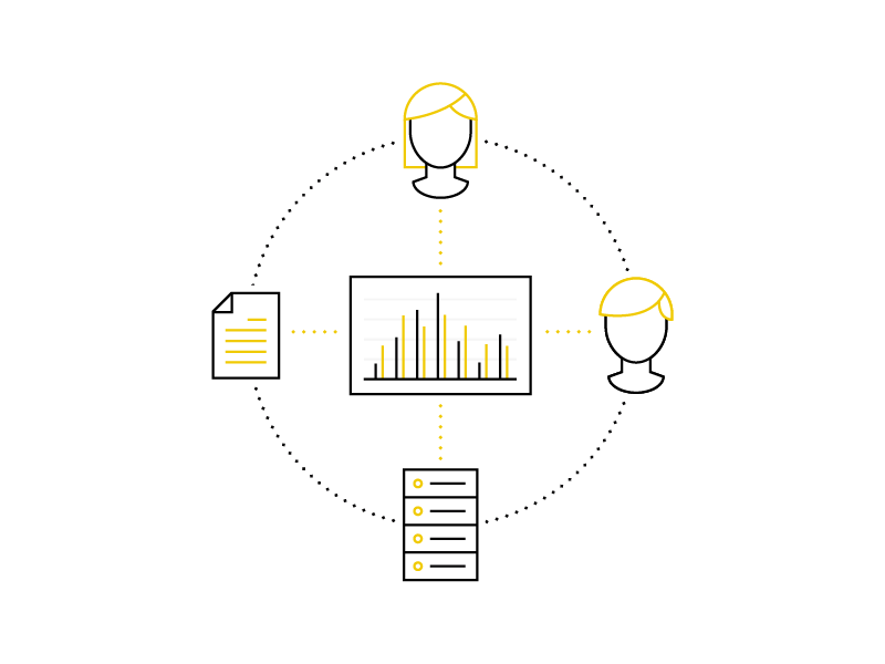 Share & Collaborate animation avatar boy chart collaborate data girl graph illustration microsoft power bi server