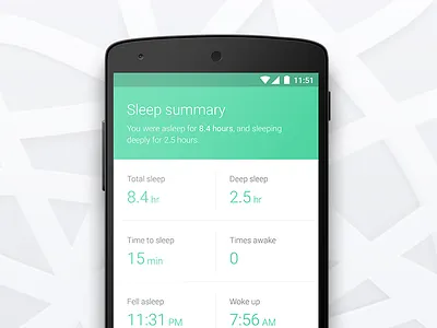 Sense - Sleep summary android data information iot material design mobile sense