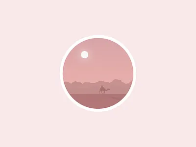 The Unexpected Journey 3d art beautiful camel clean icon illustration landscape minimal mountain mountains nature pink sahara shadow sky stars sun sunset the daily icon